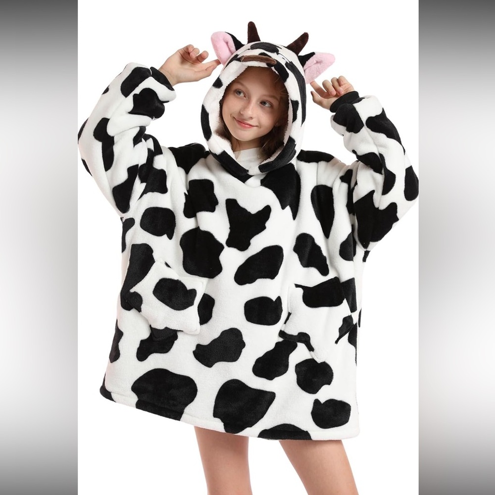 Cozy Cow Print Kids Pajama Hoodie